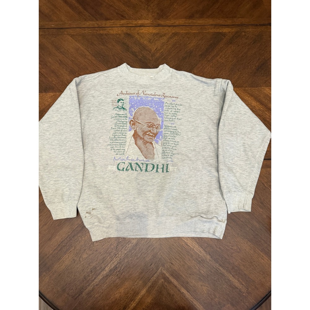 Vintage BAC Premier Mahatma Gandhi Graphic Sweatshirt Gray XL Double Sided